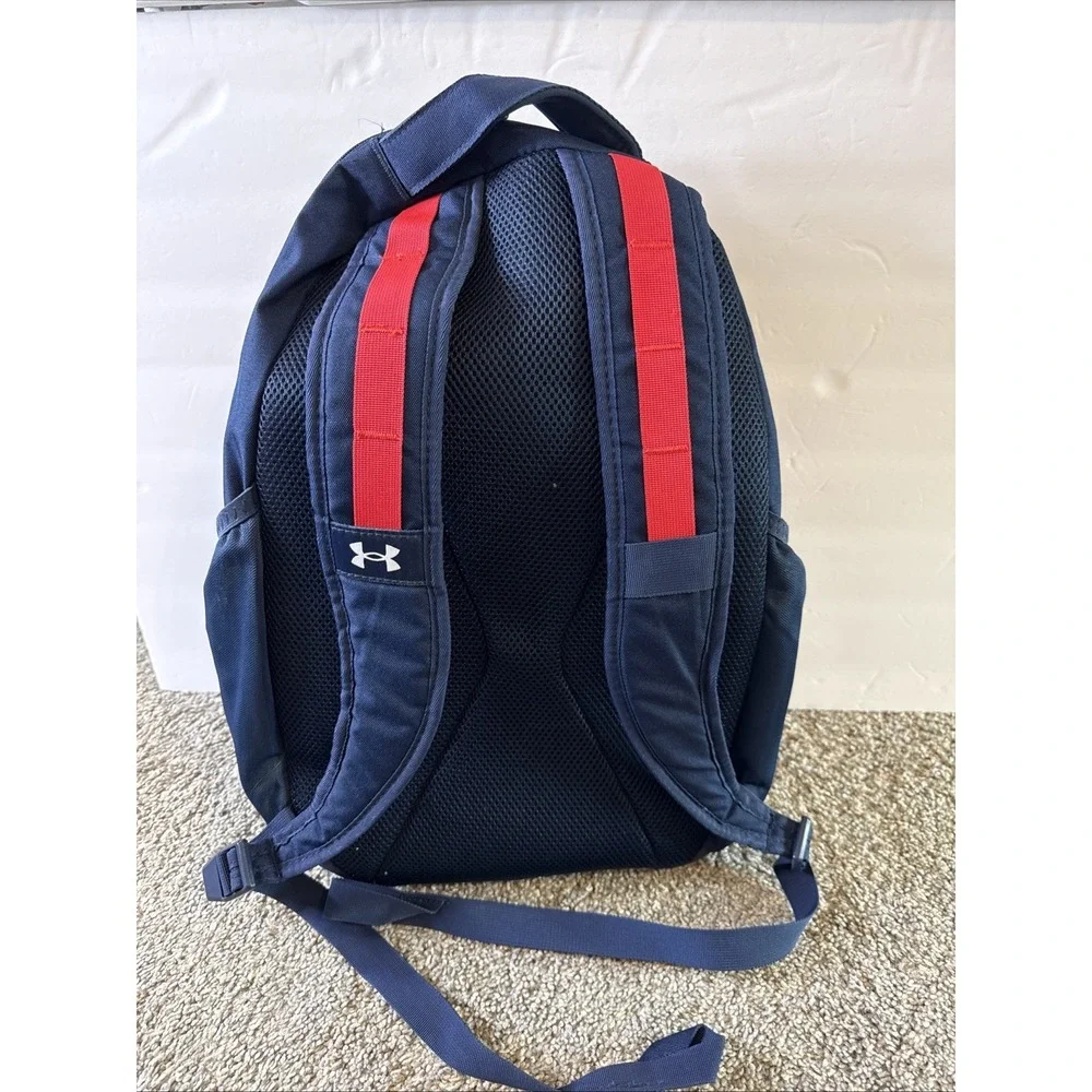 Under Armour Hustle Backpack Navy Blue w/ Red Stripes